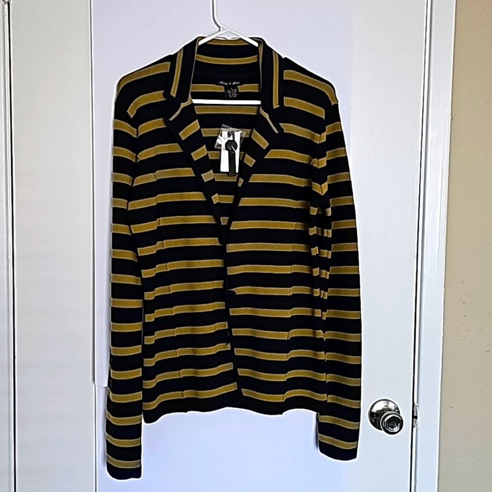 Audrey and Grace Dark Blue and Mustard Cardigan Size Large
